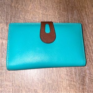 MIDI Women’s Italia Genuine Leather Wallet RFID #7813 Turquoise Toffee  NWT